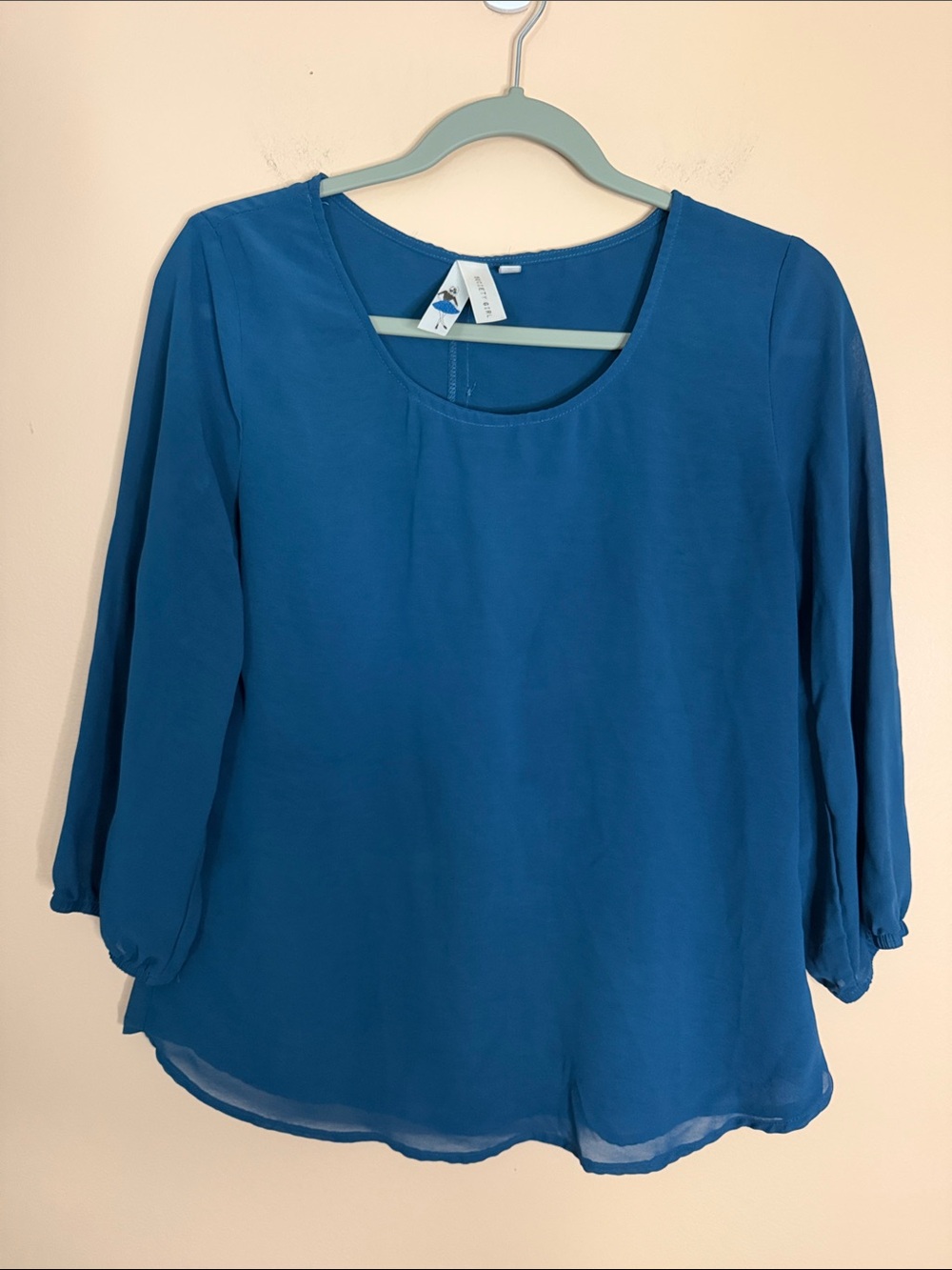 Women's Teal Scoop Neck Chiffon Blouse